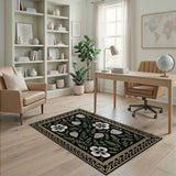Ornate Pansy Seashell Black Rug