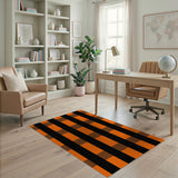 Rustic Farmhouse Bold Orange Black Plaid Area Rug