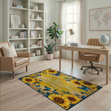 Sunflower Blue Butterfly Rustic Wood Area Rug