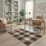 Brown Tan Checkered Plaid Farmhouse Rug