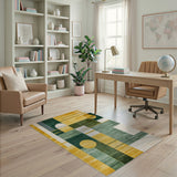 Modern Geometric Green Gold Abstract Area Rug