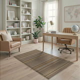 Brown Tan Striped Geometric Southwestern Rug