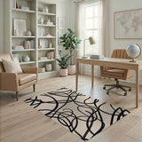 Black and White Abstract Black Swirl Area Rug