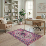 Vibrant Pink Persian Medallion Multi-color and Patterns Area Rug