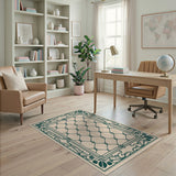 Ornate Green Trellis Area Rug with Floral Frame