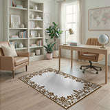 Vintage Brown Floral Border Area Rug