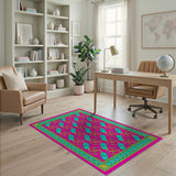 Hot Pink Om Swirl Area Rug with Teal Gold Border