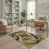 Abstract Curved Green Area Rug