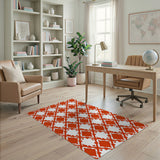 Bold Red Geometric Diamond Lattice Rug