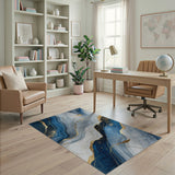 Indigo Blue Gold Vein Abstract Area Rug