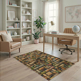 ODIKA Abstract Block Mosaic Washable Low Pile Area Rug