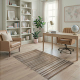 Brown Tan Distressed Striped Woven Rug