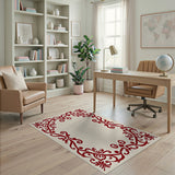 Red Elegant Red Floral Border Area Rug