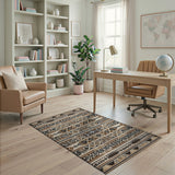 Tan Brown Heritage Tribal Geometric Rug