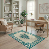Teal Ornate Scrollwork Area Rug