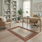 Cream Persian Rug with Ornate Terracotta Border