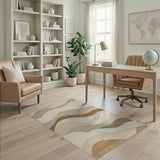 Wavy Beige Abstract Area Rug