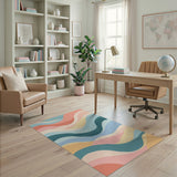Blue Teal Wave Abstract Washable Area Rug