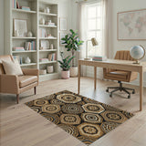 Brown Tan Heritage Tribal Geometric Hexagon Rug