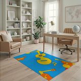 Cartoon Guitar Music Blue Area Rug