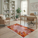 Pink Center with Fiery Leaf Border Area Rug