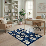 Navy Hibiscus Floral Area Rug