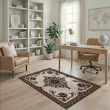 Ornate Cream Persian Area Rug with Gold Motifs