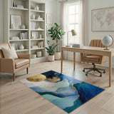 Golden Sun Abstract Blue Teal Area Rug