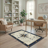 Vintage Nautical Compass Blue Area Rug