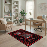 Bold Red Cartoon Cat Area Rug with Stars Bow