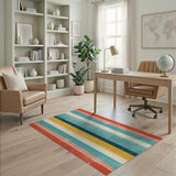 Retro Distressed Multi-Color Stripe Area Rug