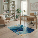Blue Teal Ocean Waves Starfish Coastal Rug