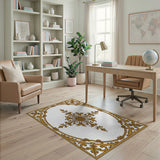 Gold and Silver Traditional Persian Ornate Gold Floral Medallion Area Rug