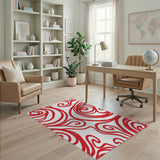 Bold Red Swirling Rose Area Rug