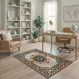 Teal Rust Persian Medallion Area Rug