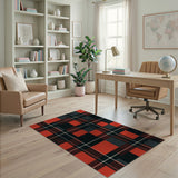 Geometric Modern Bold Black Bold Red Black Plaid Area Rug