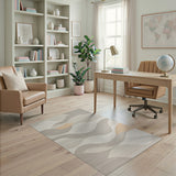 Abstract Wavy Area Rug in Beige Grey