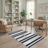 Navy Striped Compass Area Rug