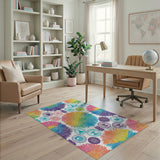 Rainbow Palm Leaf Burst Washable Area Rug