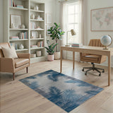 Coastal Blue Palm Leaf Grey Area Rug