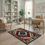 ODIKA Southwestern Washable Area Rug - Low Pile Non-Slip Tribal Geometric Pattern, Pet & Kid Friendly