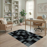 Geometric Bison Grid Area Rug - Grey