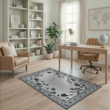 Grey Floral Vine Border Area Rug