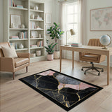 Black Pink Gold Marble Abstract Area Rug