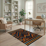 Bold Southwestern Geometric Area Rug in Navy Orange
