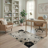 Vintage Black Floral Beige Area Rug