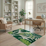 Coastal Beach Vibrant Green Monstera Leaf Area Rug