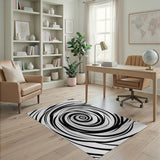 Geometric Modern Black and White Hypnotic Black White Spiral Area Rug