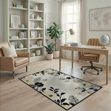 Beige Black Floral Vintage Area Rug