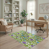 Swirling Green Vines Purple Blue Floral Area Rug